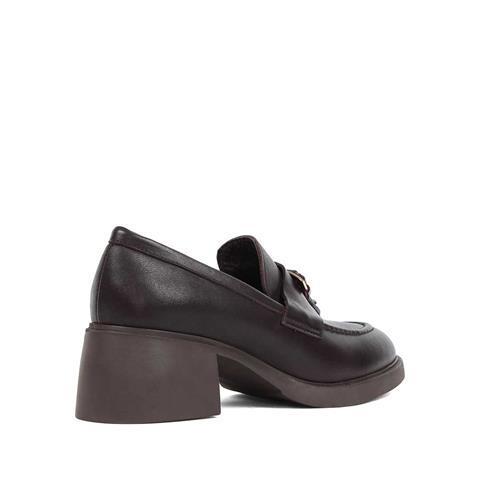 Kadın Kahverengi Kalın Topuklu Deri Klasik Ayakkabı