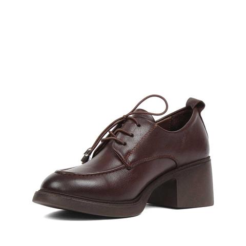 Kadın Kahverengi Kalın Topuklu Deri Klasik Ayakkabı