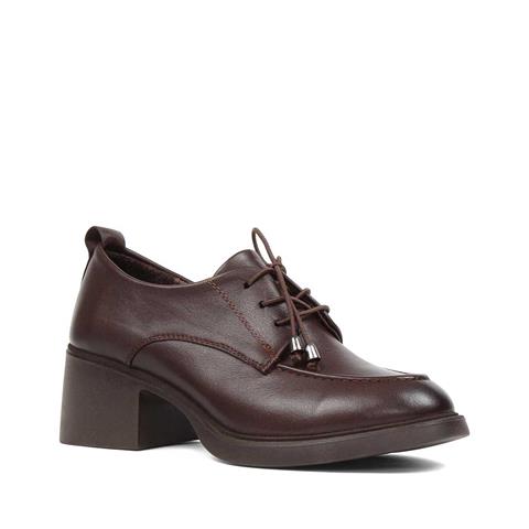 Kadın Kahverengi Kalın Topuklu Deri Klasik Ayakkabı