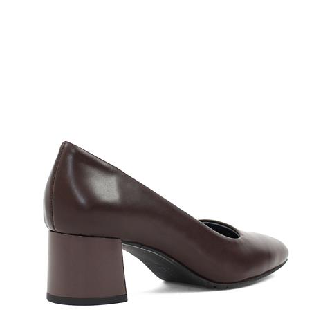 Kadın Kahverengi Kalın Topuklu Deri Klasik Ayakkabı