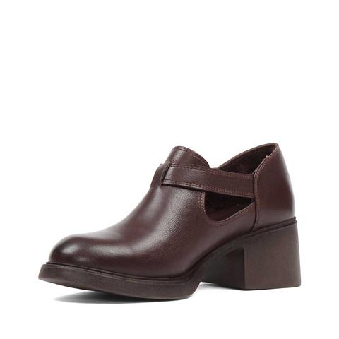 Kadın Kahverengi Kalın Topuklu Deri Klasik Ayakkabı