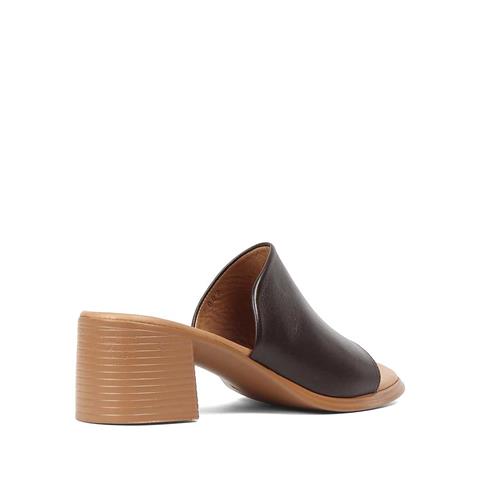 Kadın Kahverengi Kalın Topuklu Deri Terlik