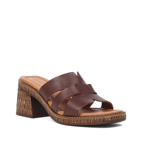 Kadın Kahverengi Kalın Topuklu Deri Terlik