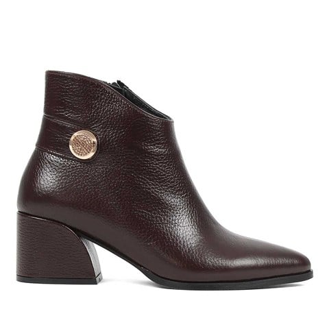 Celal Gültekin Kadın Kahverengi Kalın Topuklu Floter Deri Bot