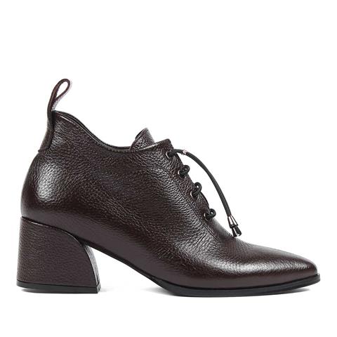 Kadın Kahverengi Kalın Topuklu Flotter Deri Ayakkabı