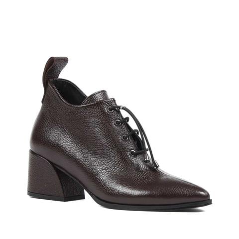 Kadın Kahverengi Kalın Topuklu Flotter Deri Ayakkabı