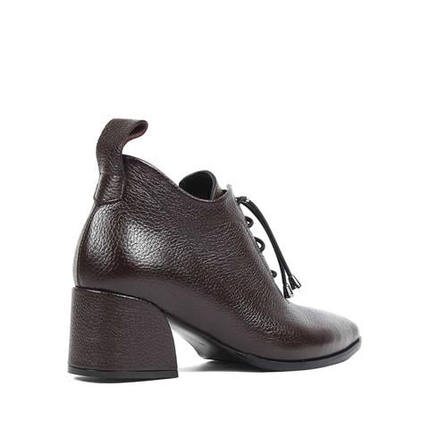 Kadın Kahverengi Kalın Topuklu Flotter Deri Ayakkabı