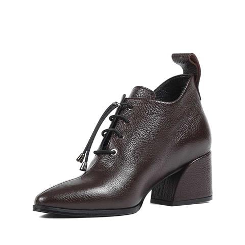 Kadın Kahverengi Kalın Topuklu Flotter Deri Ayakkabı