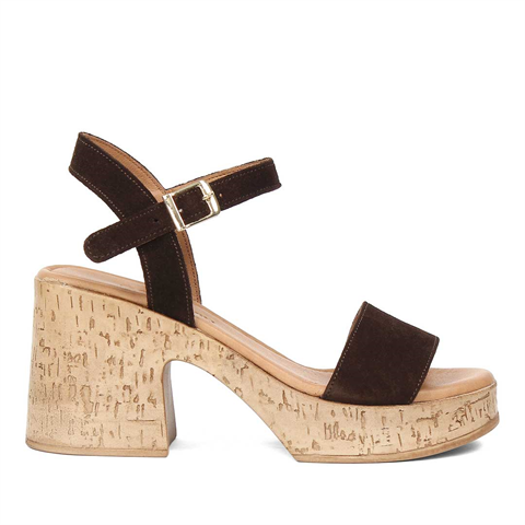 Kadın Kahverengi Kalın Topuklu Süet Deri Sandalet