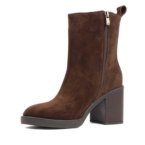 Kadın Kahverengi Kalın Topuklu Süet Deri Bot