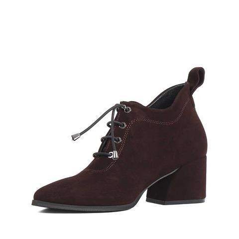 Kadın Kahverengi Kalın Topuklu Süet Deri Ayakkabı