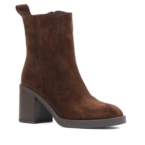 Kadın Kahverengi Kalın Topuklu Süet Deri Bot