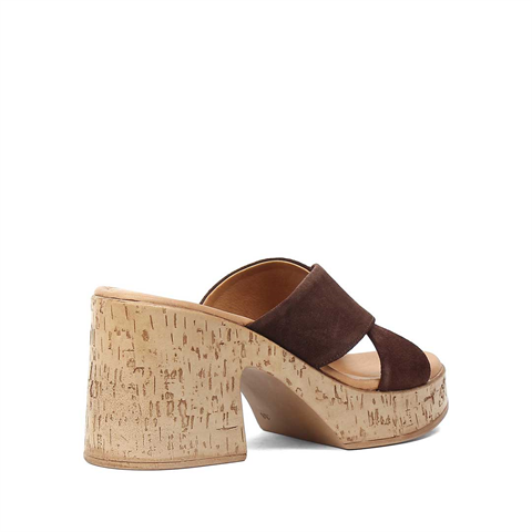 Kadın Kahverengi Kalın Topuklu Süet Deri Terlik