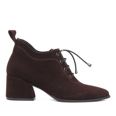 Kadın Kahverengi Kalın Topuklu Süet Deri Ayakkabı