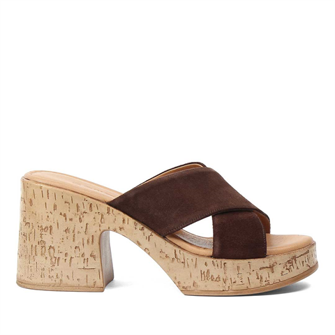 Kadın Kahverengi Kalın Topuklu Süet Deri Terlik