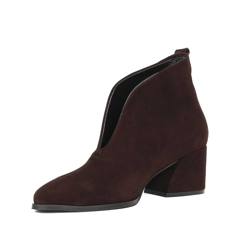 Kadın Kahverengi Kalın Topuklu Süet Deri Bot