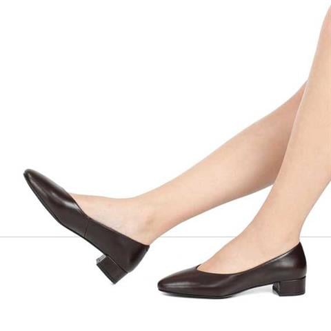 Kadın Kahverengi Kısa Kalın Topuklu Deri Klasik Ayakkabı