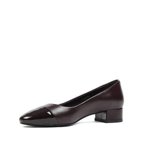 Kadın Kahverengi Kısa Kalın Topuklu Rugan Deri Klasik Ayakkabı