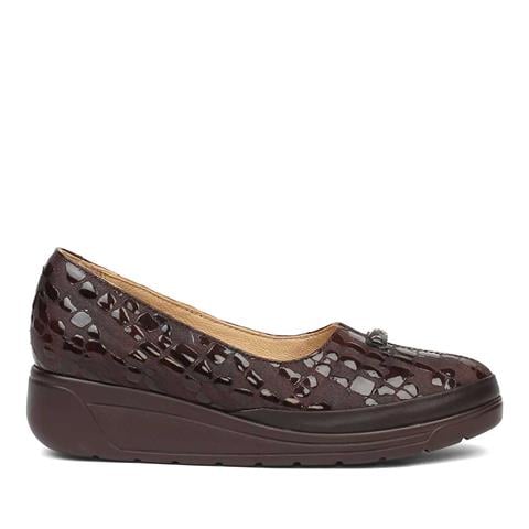 Kadın Kahverengi Kroko Dolgu Topuklu Rugan Deri Ayakkabı