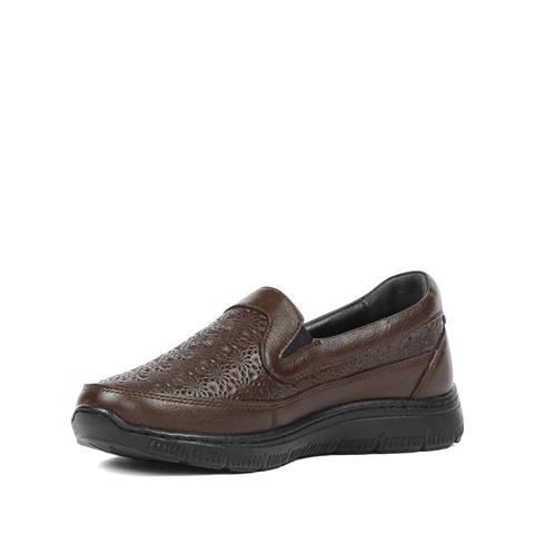 Kadın Kahverengi Lastikli Desenli Deri Ayakkabı