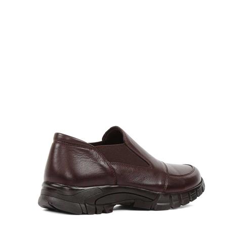 Kadın Kahverengi Lastikli Kalın Tabanlı Deri Ayakkabı