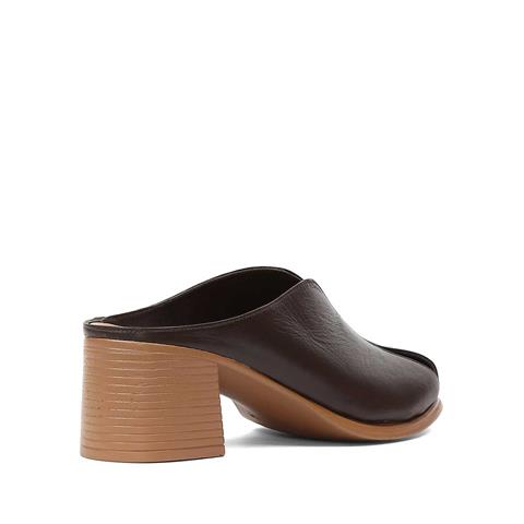 Kadın Kahverengi Önü Kapalı Topuklu Deri Terlik