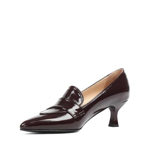 Kadın Kahverengi Sivri Burun Rugan Deri Klasik Ayakkabı