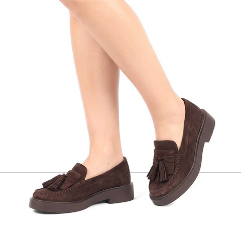 Kadın Kahverengi Süet Deri Loafer