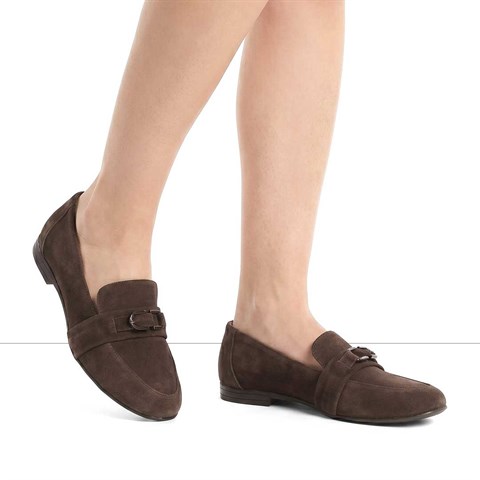 Kadın Kahverengi Süet Deri Loafer
