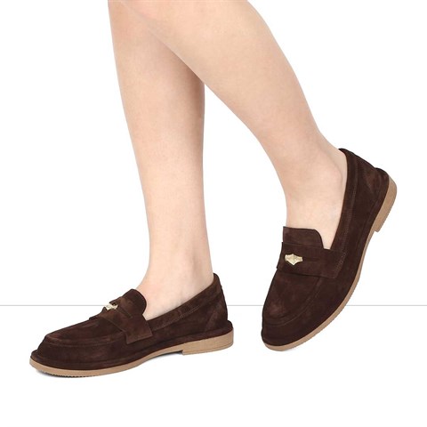 Kadın Kahverengi Süet Deri Loafer