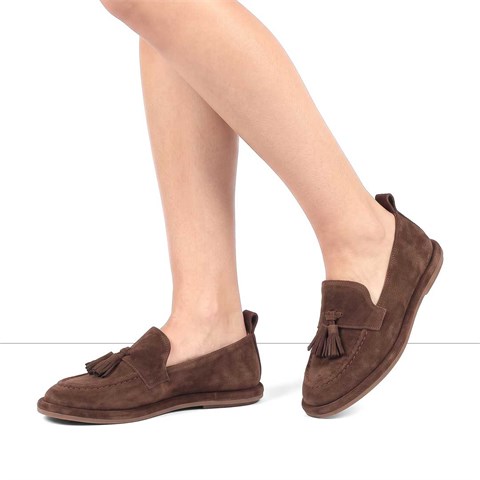 Kadın Kahverengi Süet Deri Loafer