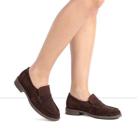 Kadın Kahverengi Süet Deri Loafer