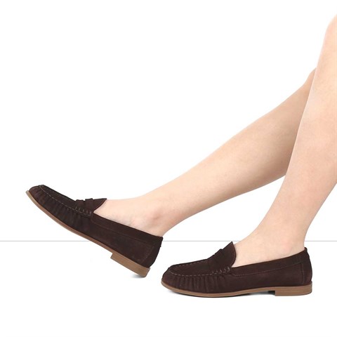 Kadın Kahverengi Süet Deri Loafer