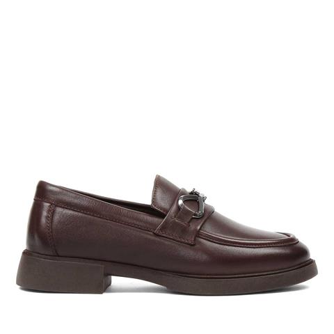 Kadın Kahverengi Tokalı Deri Loafer