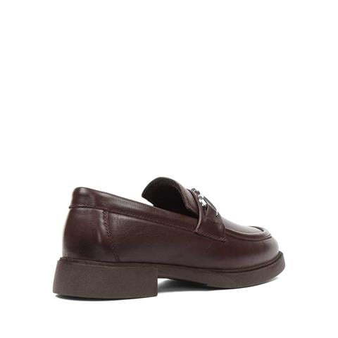 Kadın Kahverengi Tokalı Deri Loafer