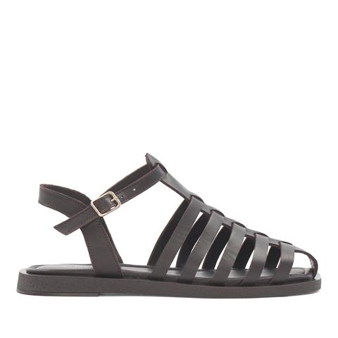 Kadın Kahverengi Tokalı Gladyatör Deri Sandalet