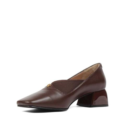 Kadın Kahverengi Tokalı Kalın Topuklu Deri Klasik Ayakkabı