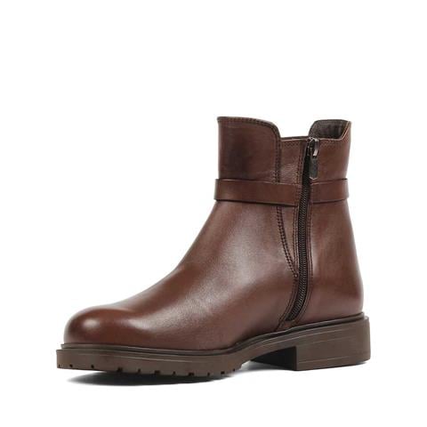 Kadın Kahverengi Tokalı Lastikli Deri Bot