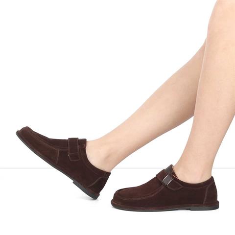 Kadın Kahverengi Tokalı Süet Deri Ayakkabı