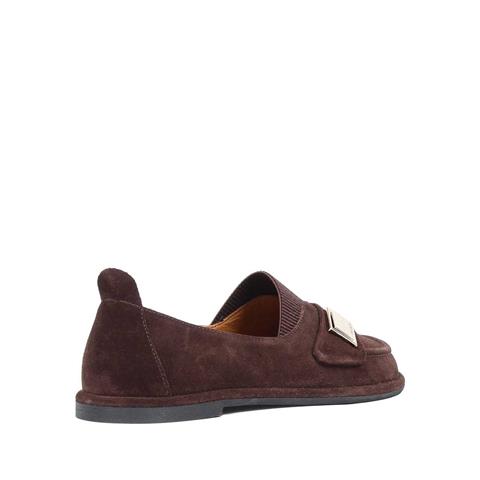 Kadın Kahverengi Tokalı Süet Deri Loafer