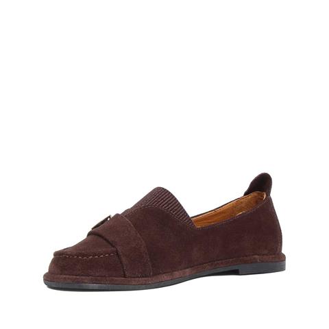 Kadın Kahverengi Tokalı Süet Deri Loafer