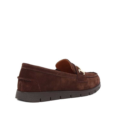Kadın Kahverengi Tokalı Süet Deri Loafer