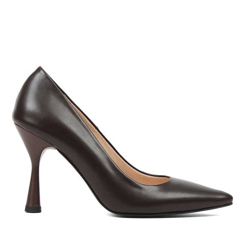 Kadın Kahverengi Yüksek İnce Topuklu Deri Stiletto