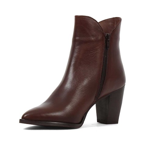 Kadın Kahverengi Yüksek Topuklu Deri Bot