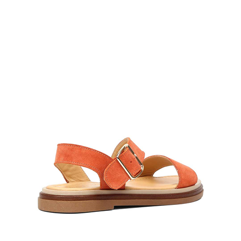 Kadın Kiremit Kalın Tokalı Süet Deri Sandalet