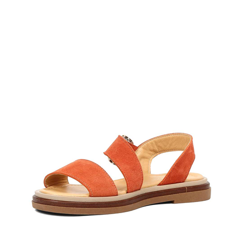 Kadın Kiremit Kalın Tokalı Süet Deri Sandalet