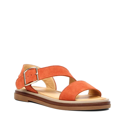 Kadın Kiremit Kalın Tokalı Süet Deri Sandalet