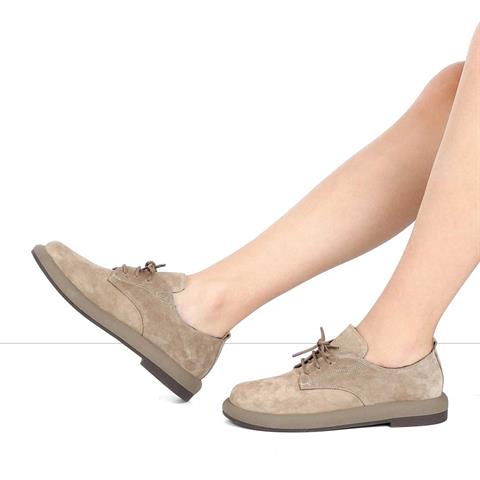Kadın Kum Bağcıklı Kalın Tabanlı Süet Deri Ayakkabı