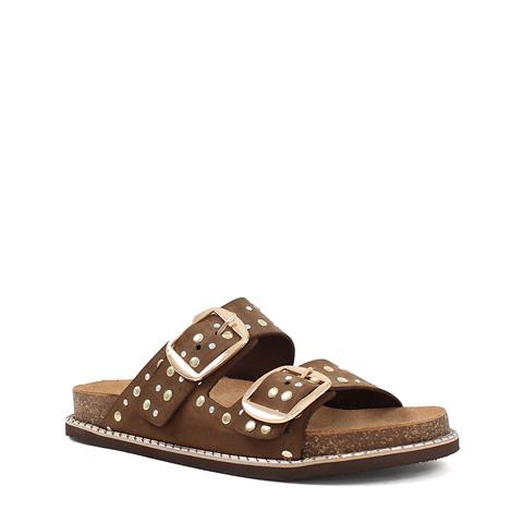 Kadın Kum Çift Tokalı Nubuk Deri Terlik