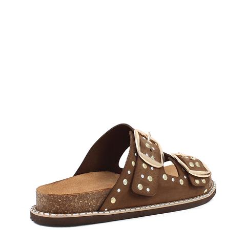 Kadın Kum Çift Tokalı Nubuk Deri Terlik